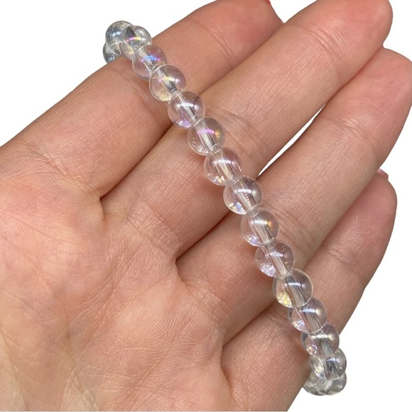 6mm Angel Aura Clear Quartz Beaded Stretch Bracelet Gemstone Stone Crystal - Picture 4 of 5